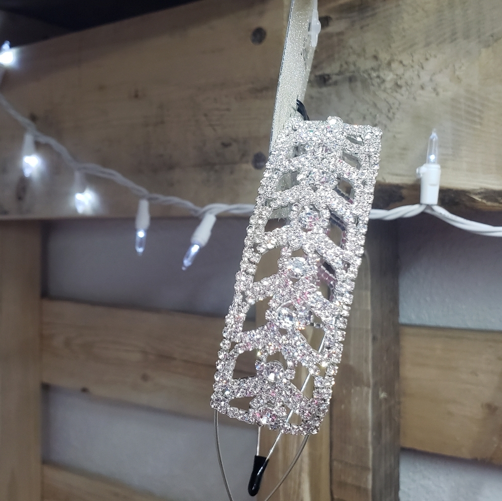 Luxury Natasha rhinestone headband wide silver wedding bridesmaid valentines - Picture 9 of 14